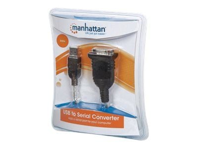 Manhattan USB-A to Serial Converter cable, 45cm, Male to Male, Serial/RS232/COM/DB9, Prolific PL-2303RA Chip, Black/Silver cable, Three Year Warran...