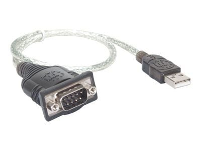 Manhattan USB-A to Serial Converter cable, 45cm, Male to Male, Serial/RS232/COM/DB9, Prolific PL-2303RA Chip, Black/Silver cable, Three Year Warran...