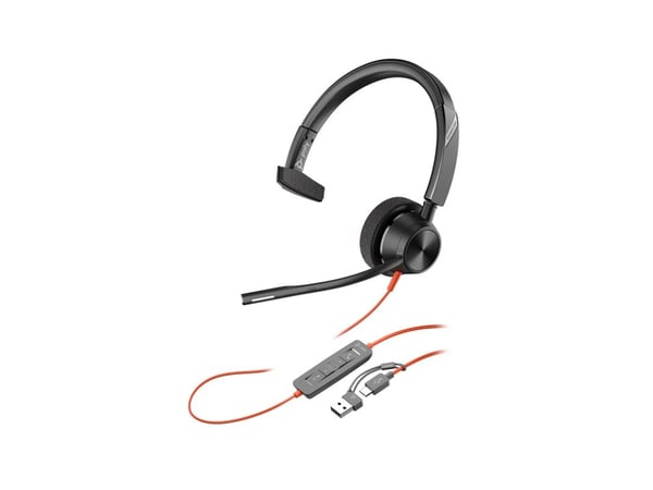 HP Poly Blackwire 3315 - Blackwire 3300 series - headset - på örat - kabelansluten - 3,5 mm kontakt, USB-C - svart - UC-certifierad