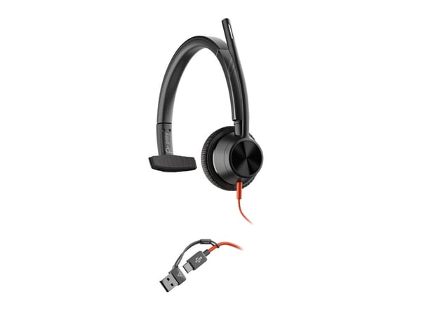 HP Poly Blackwire 3315 - Blackwire 3300 series - headset - på örat - kabelansluten - 3,5 mm kontakt, USB-C - svart - UC-certifierad