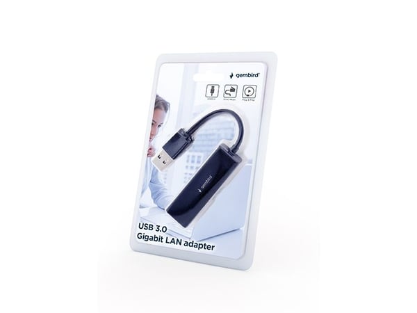 Gembird NIC-U3-02, langallinen, USB, Ethernet, 1000 Mbit/s, musta