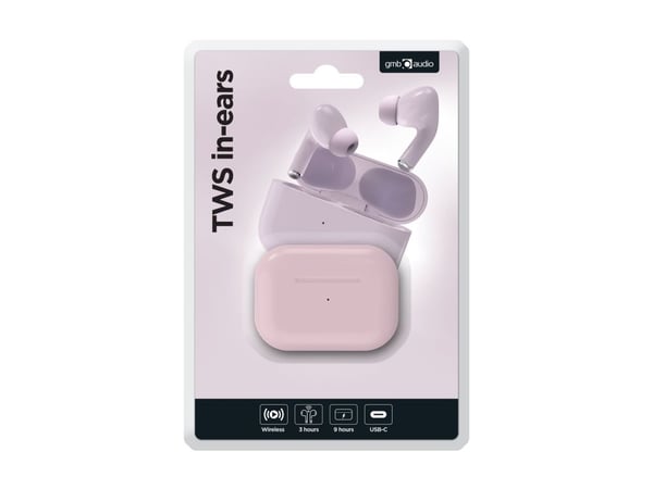 Gembird TWS-03-P - True wireless-hodetelefoner med mikrofon - i øret - Bluetooth - rosa