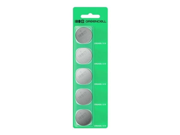 Green Cell Green Cell Green Cell Greencell blisterpakning med 5 litiumbatterier CR2430 3V 290mAh til nøkkelring, klokke, fjernkontroll, vekter Green Cell Green Cell Green Cell Greencell blisterpakning med 5 litiumbatterier CR2430 3V 290mAh til nøkkelring, klokke, fjernkontroll, vekter
