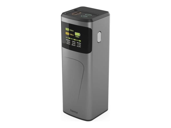 Hama High Power, 24000 mAh, litium-ioni (Li-Ion), Power Delivery 3.0, pikalataus 3.0, 150 W, harmaa Hama High Power, 24000 mAh, litium-ioni (Li-Ion), Power Delivery 3.0, pikalataus 3.0, 150 W, harmaa
