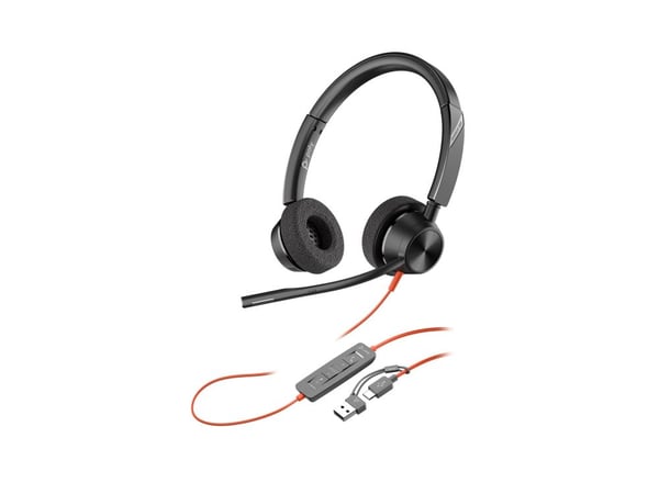 HP Poly Blackwire 3325 - Blackwire 3300 series - headset - på örat - kabelansluten - 3,5 mm kontakt, USB-C - svart - UC-certifierad