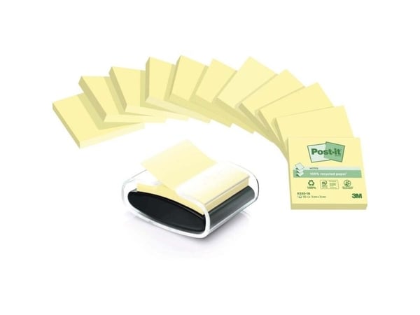 Post-it Z-notes Millenium dispenser + 12 Recycled Z-notes blokke, 76 x 76 mm