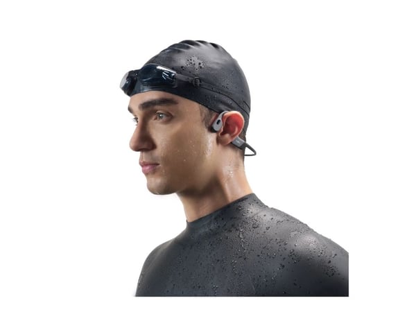 SHOKZ OpenSwim Pro - Hörlurar med mikrofon - öppet öra - montering bakom nacken - Bluetooth - trådlös - grå