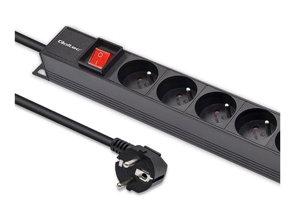 Qoltec Aluminum PDU for RACK | 16A | 16 x FRENCH | Vertical | 1.8m