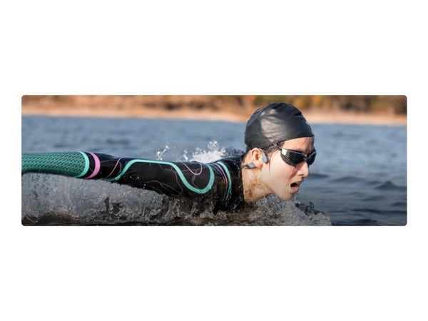 SHOKZ OpenSwim Pro - Hörlurar med mikrofon - öppet öra - montering bakom nacken - Bluetooth - trådlös - grå