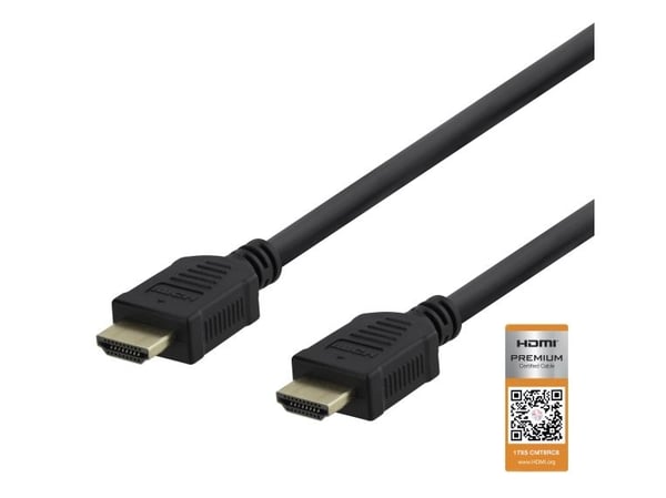 Deltaco Premium-sertifisert høyhastighets HDMI-kabel, 2 m, svart, 2 m, HDMI Type A (Standard), HDMI Type A (Standard), 3840 x 2160 piksler, 18 Gbit...