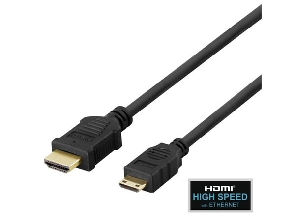 Deltaco HDMI - mini HDMI cable, 2m, black, 2 m, HDMI-tyyppi A (vakio), HDMI Type C (Mini), 3840 x 2160 pikseliä, 18 Gbit/s, Musta