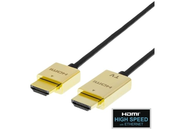 Deltaco Erittäin ohut nopea HDMI-kaapeli Ethernetillä, 5 m, musta/kulta, 5 m, HDMI-tyyppi A (vakio), HDMI-tyyppi A (vakio), 3840 x 2160 pikseliä, 1...