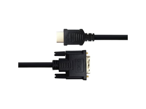Deltaco HDMI / DVI-D-kaapeli, 1 m, musta, 1 m, HDMI-tyyppi A (vakio), DVI-D, 1920 x 1080 pikseliä, Musta
