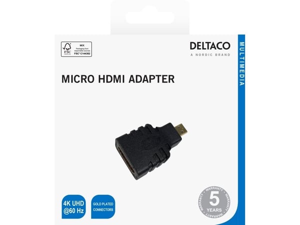Deltaco HDMI- til mikro-HDMI-adapter, svart, HDMI Type A (Standard), HDMI Type D (Mikro), 3840 x 2160 piksler, Svart