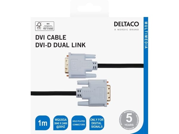 DELTACO - DVI-kabel - DVI-D (hann) til DVI-D (hann) - 1 m - 4 K 30 Hz (3840 x 2160) støtte, digital - svart