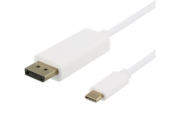 DELTACO - Adapterkabel - 24 pin USB-C (hane) till DisplayPort (hane) - 1 m - 4K60Hz (3840 x 2160) stöd - vit