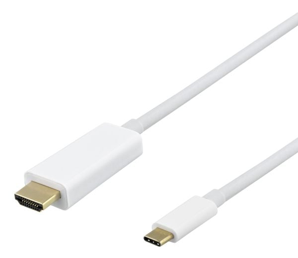 DELTACO - Adapterkabel - USB-C hann til HDMI hann - 1 m - hvit - støtte for 4K 60 Hz (3840 x 2160)