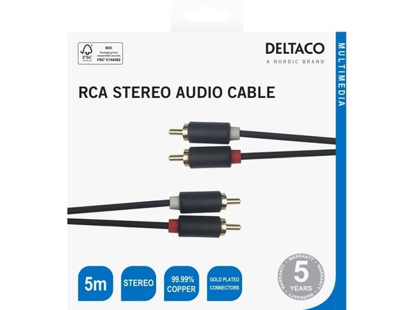 DELTACO - Lydkabel - RCA x 2 hann til RCA x 2 hann - 5 m - svart