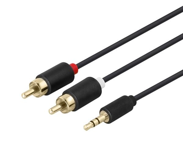 DELTACO - Lydkabel - 3,5 mm telefonjakk hann til RCA x 2 hann - 5 m - svart