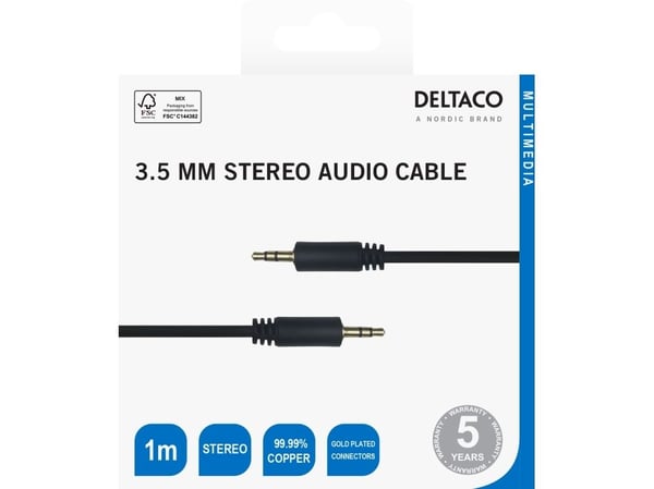 DELTACO - Lydkabel - 3,5 mm telefonjakk hann til 3,5 mm telefonjakk hann - 1 m - svart