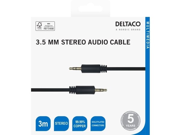 DELTACO - Lydkabel - 3,5 mm telefonjakk hann til 3,5 mm telefonjakk hann - 3 m - svart