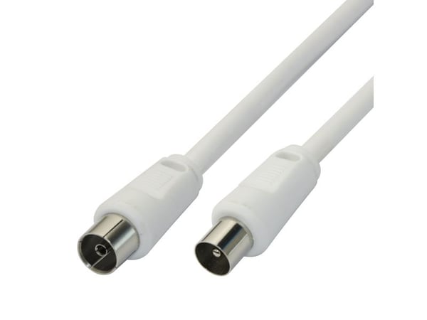 Deltaco Antennikaapeli, IEC 169-2 -uros - naaras, luokka A+, radio/TV/SAT/DATA, 7,5 m, valkoinen, 7,5 m, IEC, IEC, Valkoinen