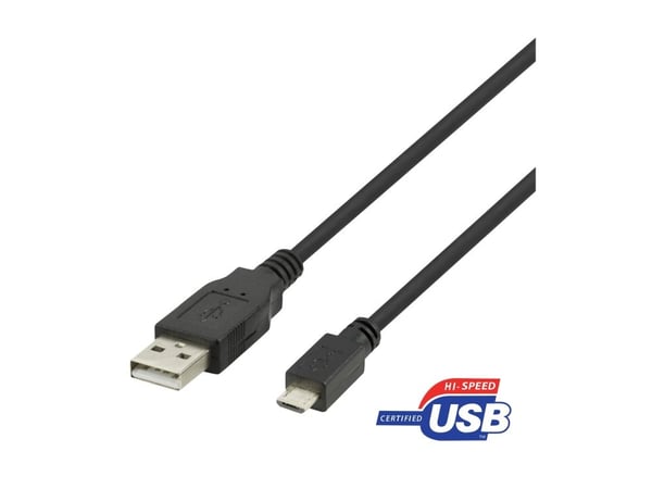 DELTACO - USB-kabel - Micro-USB typ B (hane) till USB (hane) - USB 2.0 - 0.5 A - 2 m - ladda och synka - svart