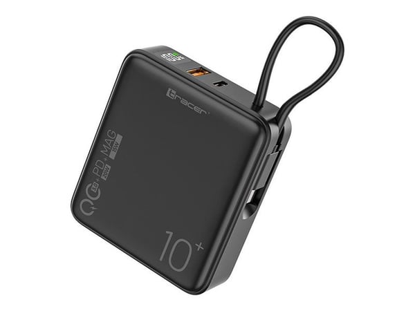 Tracer Scout - Trådløs nødlader - Li-pol - 10000 mAh - 37 Wh - 22.5 watt - 3 A - QC 3.0, PD - 3 utgangskontakter (2 x USB-C, USB-type A) - svart