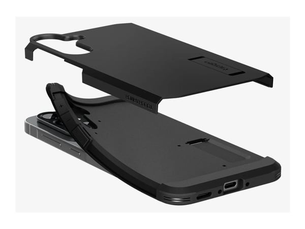 Spigen Tough Armor - Baksidesskydd för mobiltelefon - termoplastisk polyuretan (TPU), polykarbonat (PC), stötskum - svart - för Samsung Galaxy A56