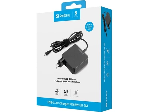 Sandberg - Strømadapter - 2m - 65 watt - 3.25 A - PD (USB-C) - Europa