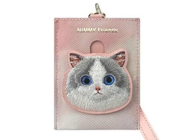 Nimmy 3-i-1-sett: mobilveske + lommebok + tracker-etu i Pink Big Eyed Pet 2.0 Cat