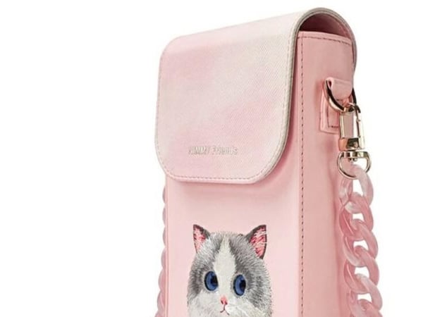 Nimmy 3-i-1-sett: mobilveske + lommebok + tracker-etu i Pink Big Eyed Pet 2.0 Cat