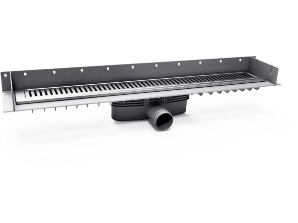 Purus Line avloppsränna set med vattenlås och galler - längd 800 mm - Ø50 horisontell anslutning - tre flänsar