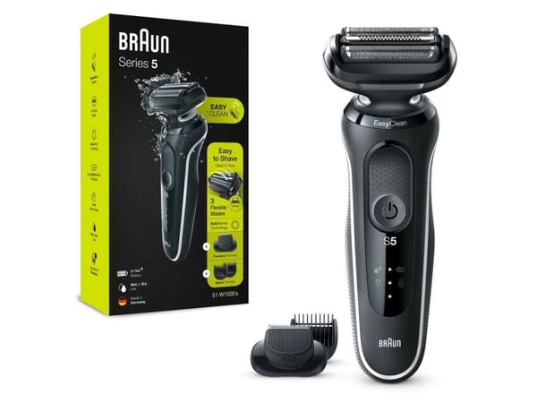 Braun Series 5 51-W1500s, Folierakapparat, Svart, Rostfritt stål, Knappar, Laddning, Hastighet, Batteri