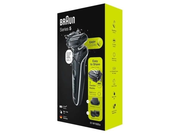 Braun Series 5 51-W1500s, Folierakapparat, Svart, Rostfritt stål, Knappar, Laddning, Hastighet, Batteri