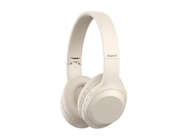 Havit H628BT - Hörlurar med mikrofon - på örat - Bluetooth - trådlös, kabelansluten - 3,5 mm kontakt - beige