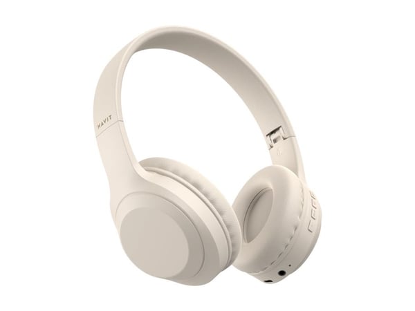 Havit H628BT - Hörlurar med mikrofon - på örat - Bluetooth - trådlös, kabelansluten - 3,5 mm kontakt - beige