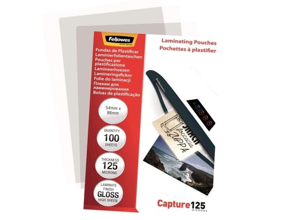 Lamineringslommer Fellowes 54x85mm 125 micron, blank - 100 stk./pakke