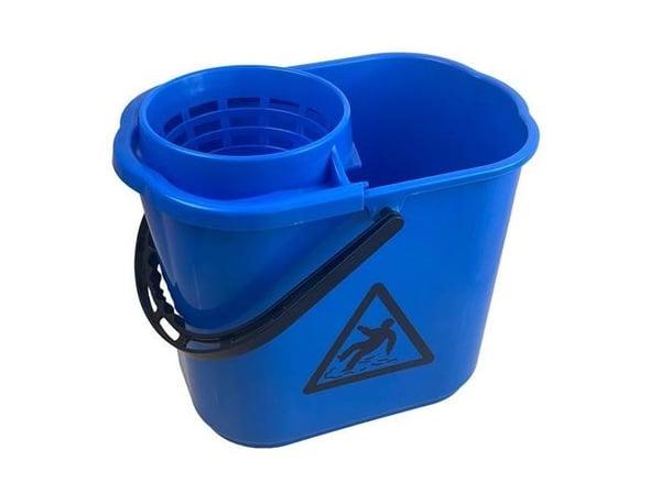 Spand Vindy Minimop 12 l med press/presstång och sneda hörn blå för rundmoppar, set