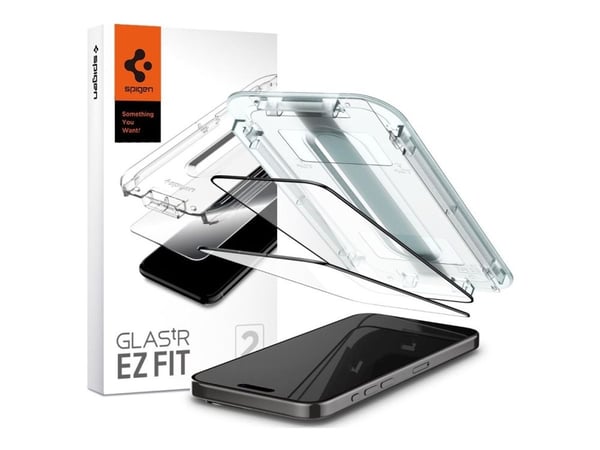 Spigen GLAS.tR EZ Fit - Skärmskydd för mobiltelefon - glas - ramfärg svart - för Apple iPhone 15 Pro Max