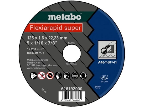 Metabo 616192000, Kutteskive, Flatt senter, Metall, Alle merker, 12,5 cm, Sort