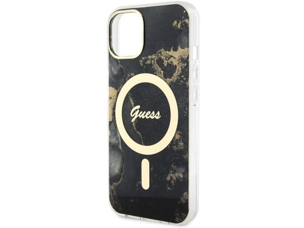 Guess GUHMP14MHTMRSK iPhone 14 Plus 6.7 svart/svart hardt deksel Golden Marble MagSafe