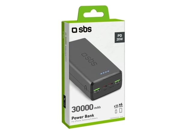 SBS TTBB30000PD20K, 30000 mAh, Litium Polymer (LiPo), Adaptive Fast Charging, Svart