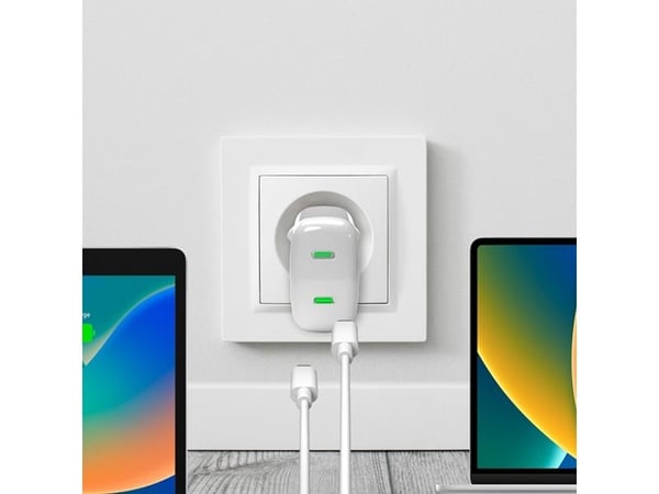 PURO MiniPro seinälaturi 35W 2x USB-C GaN PD, valkoinen