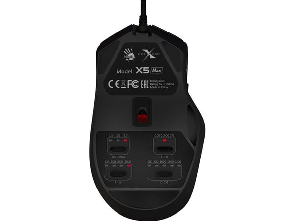 BLOODY X5 Max, Ambidextrous, USB Type-A, 10000 DPI, Svart