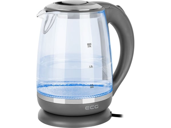 ECG RK 2020, 2 l, 2200 W, Grå, Transparent, Glas, Plast, Justerbar termostat, Överhettningsskydd