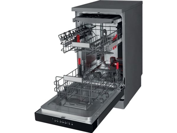 Whirlpool WSFO 3O23 PF X, Frittstående, Slimline (45 cm), Rustfritt stål, Svart, Knapper, Sensor, LED