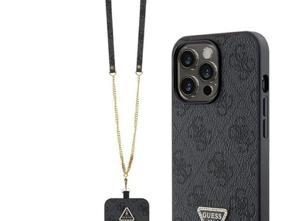 Originalt frontpaneldeksel GUESS GUHCP13LP4TDSCPK for iPhone 13 PRO (Metal Logo Stars Crossbody / Svart)
