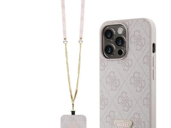Guess GUHCP13LP4TDSCPP Kotelo iPhone 13 Pro / 13 - vaaleanpunainen Crossbody 4G Metallic Logo