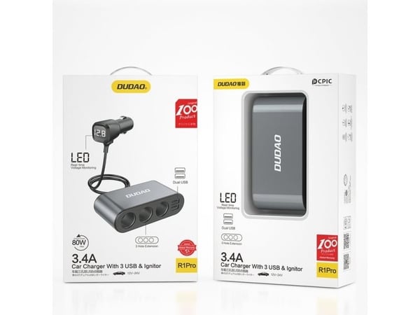 Dudao bil-lader 2x USB / 3x sigarettenner-splitter svart (R1Pro sort)